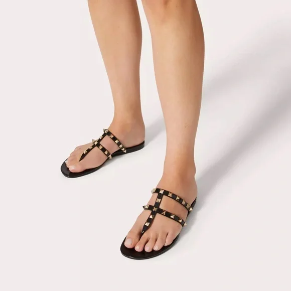 Valentino Garavani Rockstud Flat Rubber Sandal Black Size 38 US8 